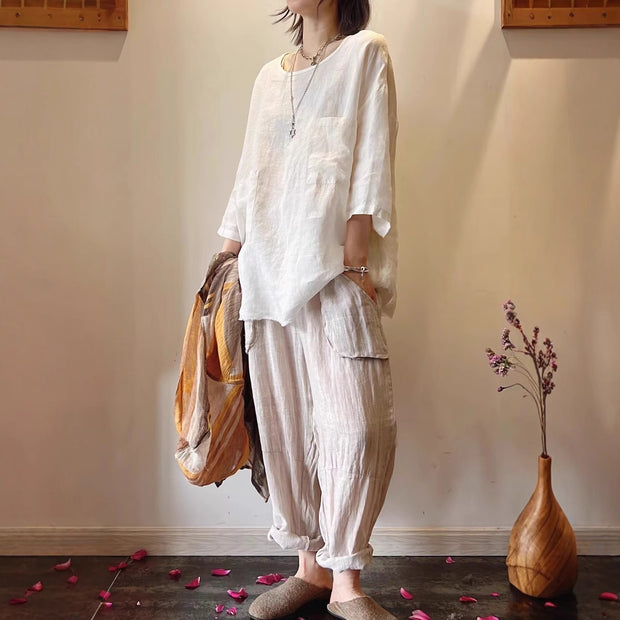 Damen Relaxed Fit Leinen Tunika mit aufgesetzten Taschen WW