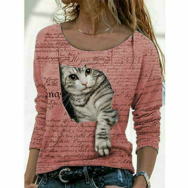 WW | Modernes T-Shirt mit Katzenprint