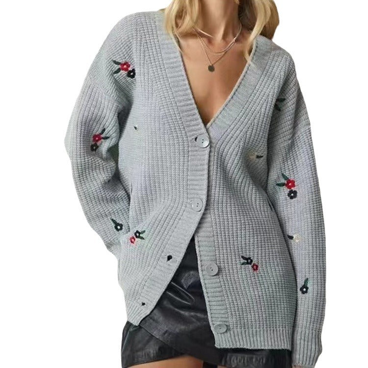 Damen Strickcardigan mit floralen Stickereien WW