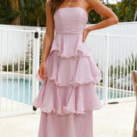 WW | Strapless Tiered Kleid Rückenfreies Schichten Design Eleganter Fließender Schnitt