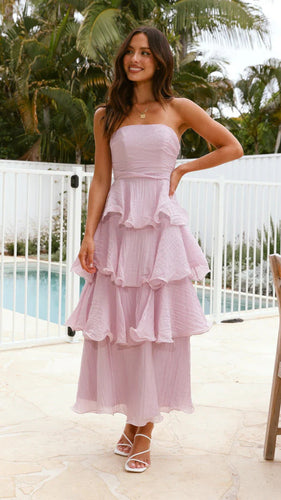 WW | Strapless Tiered Kleid Rückenfreies Schichten Design Eleganter Fließender Schnitt