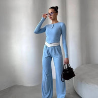 Damen bequeme Lounge-Hose und langärmliges Oberteil-Set WW