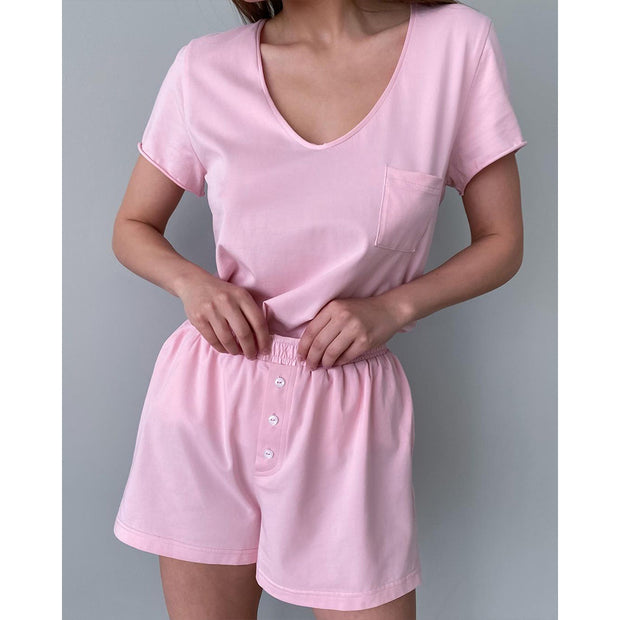 Damen Bequemes Loungewear-Set aus Baumwolle mit V-Ausschnitt WW