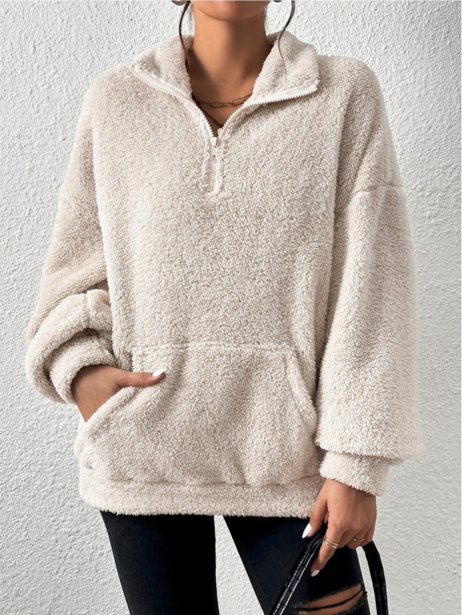 W&W Mode Plüsch-Kängurutaschen-Stehkragen-Sweatshirt