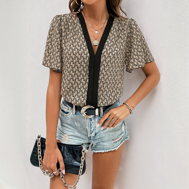 Damen Body mit modernen Puffärmeln und elegantem V-Ausschnitt WW