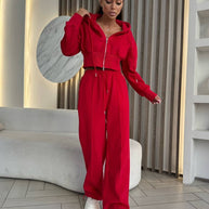Damen sportliches Cropped Sweat-Set mit elastischem Bund und hohen Taschen WW