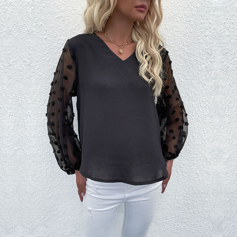 Damen Bluse mit eleganten Puffärmeln und strukturiertem Obermaterial WW