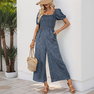 Damen Oversized Jumpsuit mit Puffärmeln und elastischem Taillenbund WW