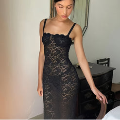 Damen Spitzen-Maxikleid mit verführerischem Schnitt und feinen Trägern WW