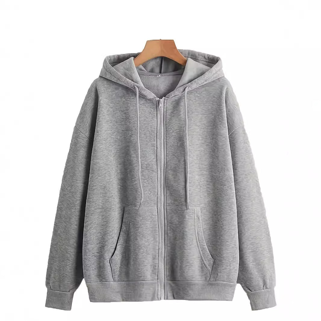 Damen bequeme Kapuzenjacke mit durchgehendem Reißverschluss und geräumigen Taschen WW