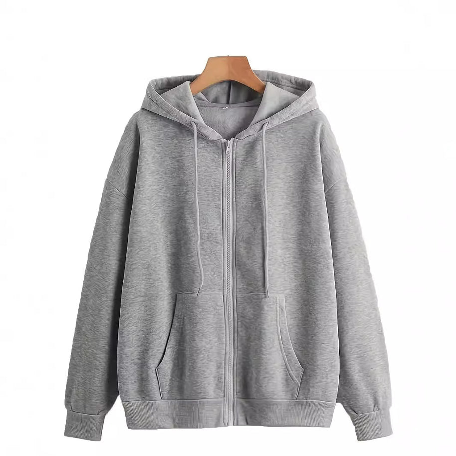 Damen bequeme Kapuzenjacke mit durchgehendem Reißverschluss und geräumigen Taschen WW