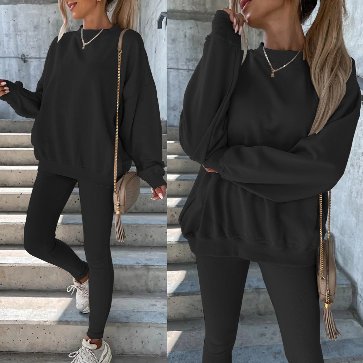 Damen Sportlicher Freizeitanzug mit oversized Sweatshirt und enganliegenden Leggings WW
