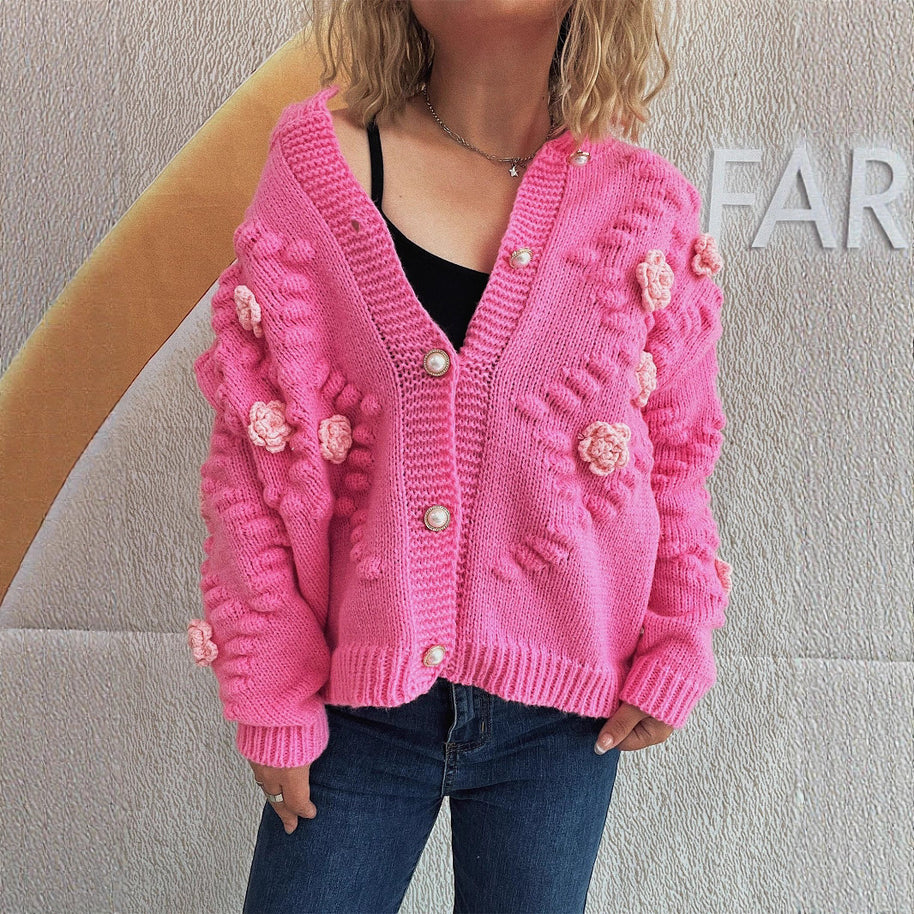 Damen Strickjacke mit floralen Applikationen und komfortablem Schnitt WW