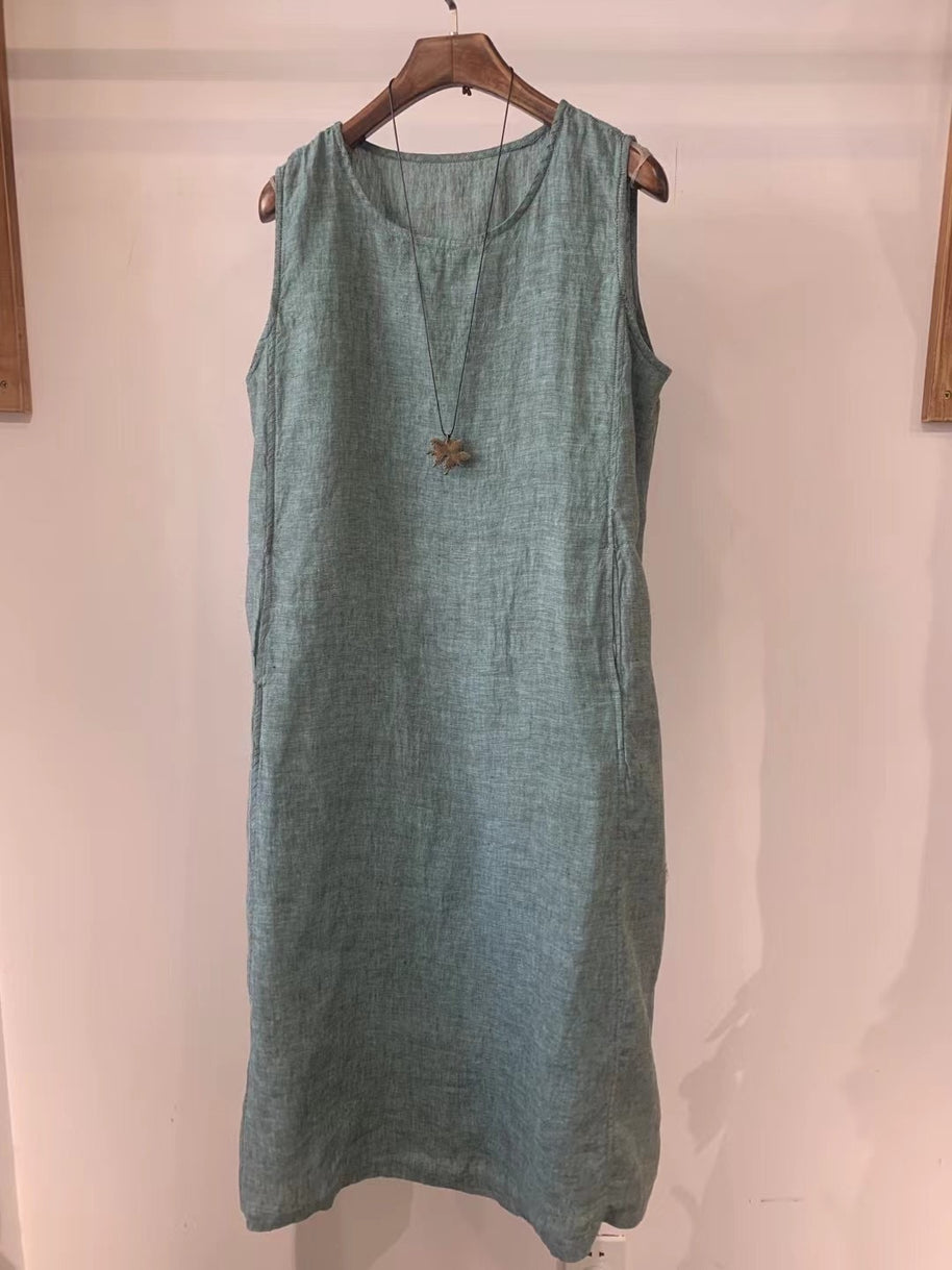Damen Ärmelloses Leinen Shift Kleid WW