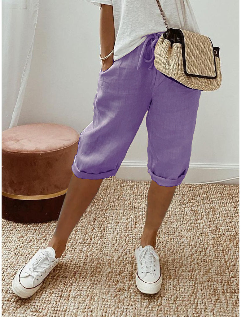 Damen lässige Cropped-Hosen mit Gummi Bund und Taschen WW