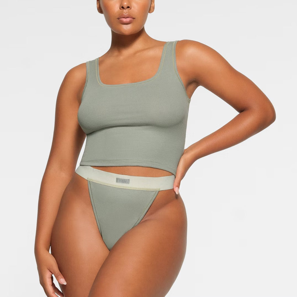 Damen Rippenstrick Sport Crop Top WW