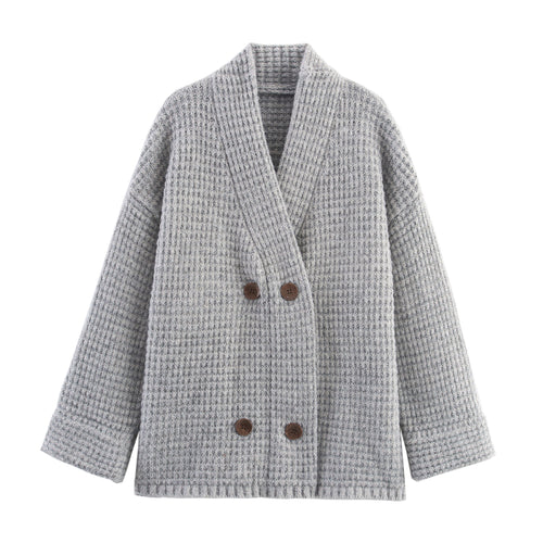 Damen Strickjacke mit doppelter Knopfleiste und hoher Kragen WW