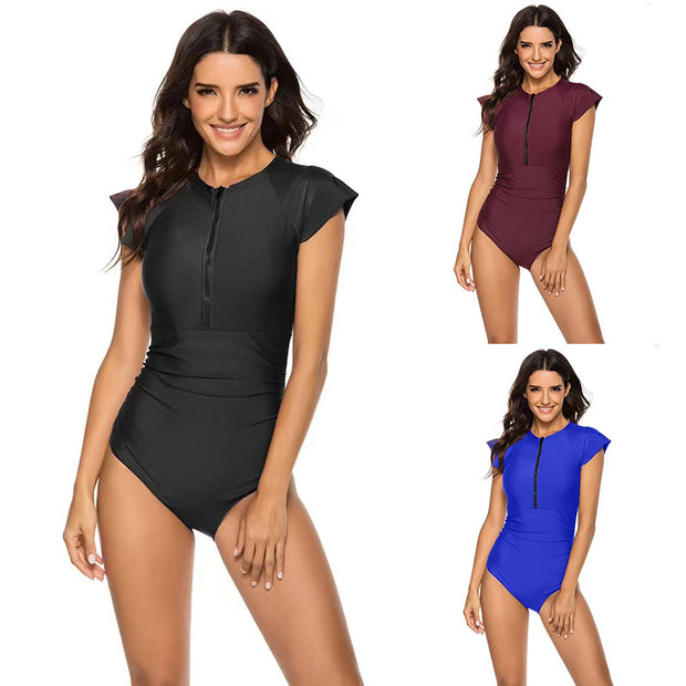 WW | Damen Einteiler mit kurzem Arm und hochwertigem Reißverschluss