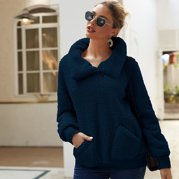 Damen Fleecejacke mit hohem Kragen und praktischen Taschen WW