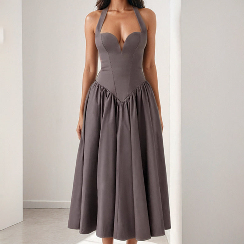 Damen Midi-Kleid mit herzförmigem Ausschnitt und voluminösem Rock W&W Mode