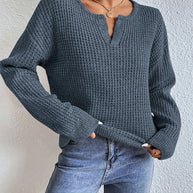 Damen Strickoberteil mit Henley-Ausschnitt und strukturiertem Muster WW