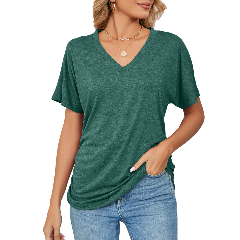 Damen V-Ausschnitt T-Shirt mit lockerem Schnitt und seitlichen Raffungseffekten WW