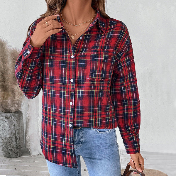 Damen kariertes Overshirt mit breiten Ärmel-Design WW