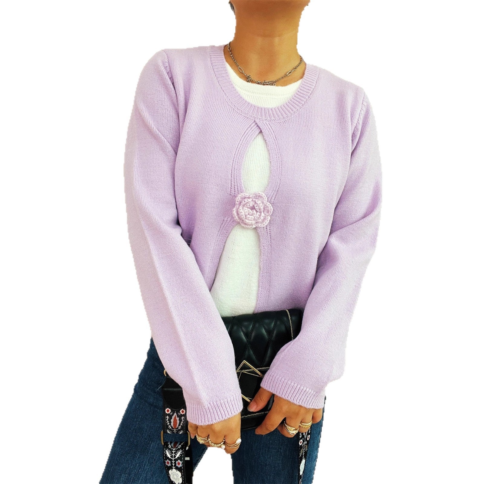 Damen Strickjacke mit verspieltem Blüten-Detail WW