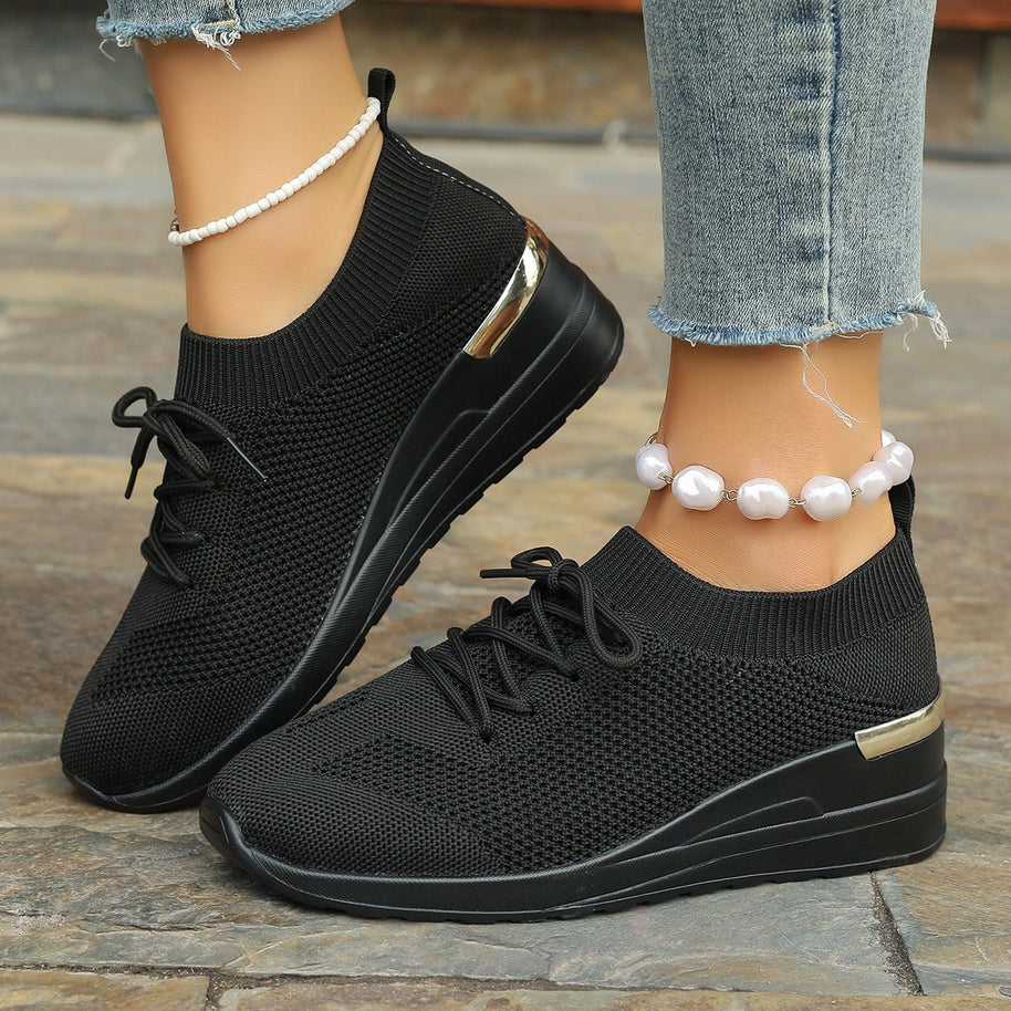 Damen bequeme Sport-Sneaker mit atmungsaktivem Obermaterial und eleganter Plateausohle WW
