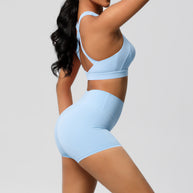 Damen Sport-BH und Hochbund-Shorts Set mit nahtloser Verarbeitung und atmungsaktiven Materialien WW