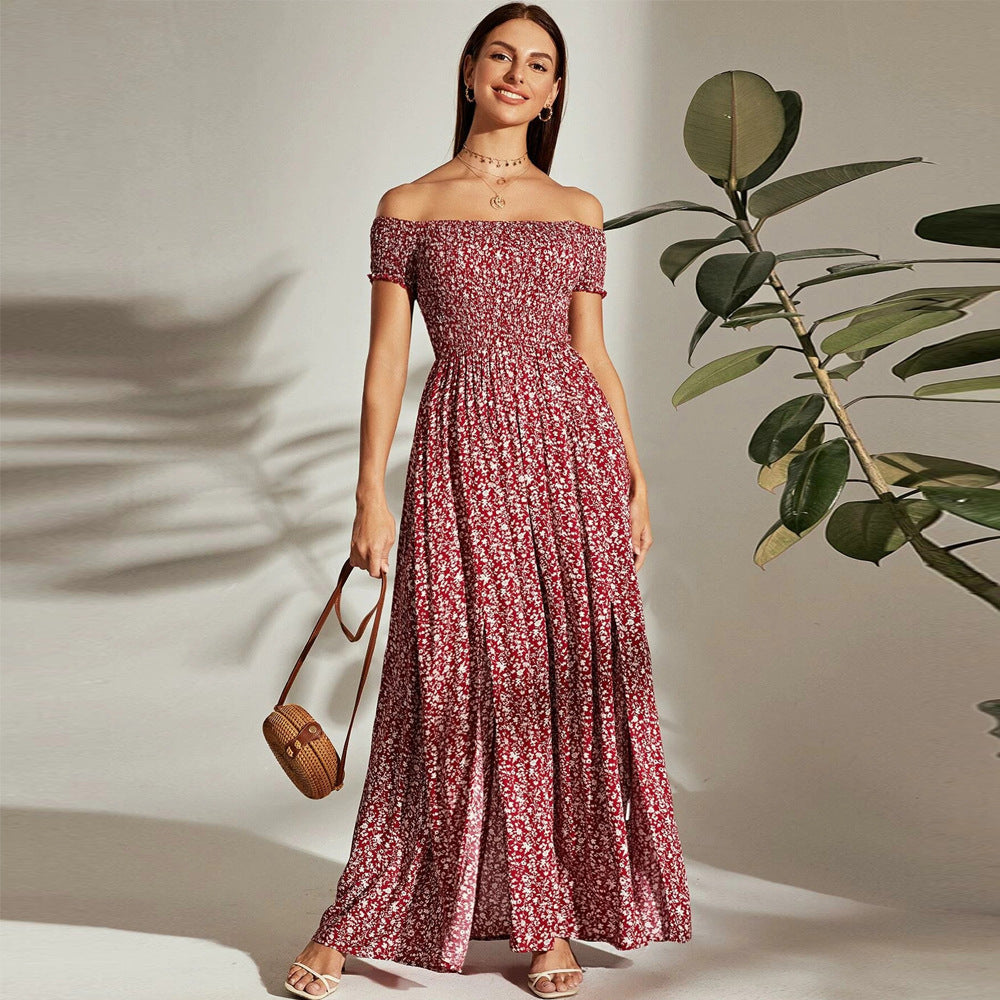 W&W Mode | Blumen Lange Maxi Ausgestellte Strapless Kleid