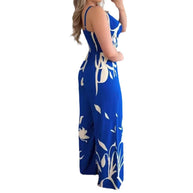 Damen Eleganter Jumpsuit mit fließendem Stoff und modischem Blumenmuster WW