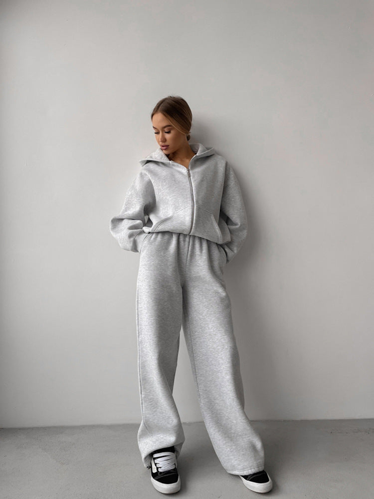 Damen Bequemes Zweiteiliges Fleece-Outfit mit Kapuze WW
