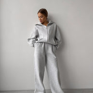 Damen Bequemes Zweiteiliges Fleece-Outfit mit Kapuze WW
