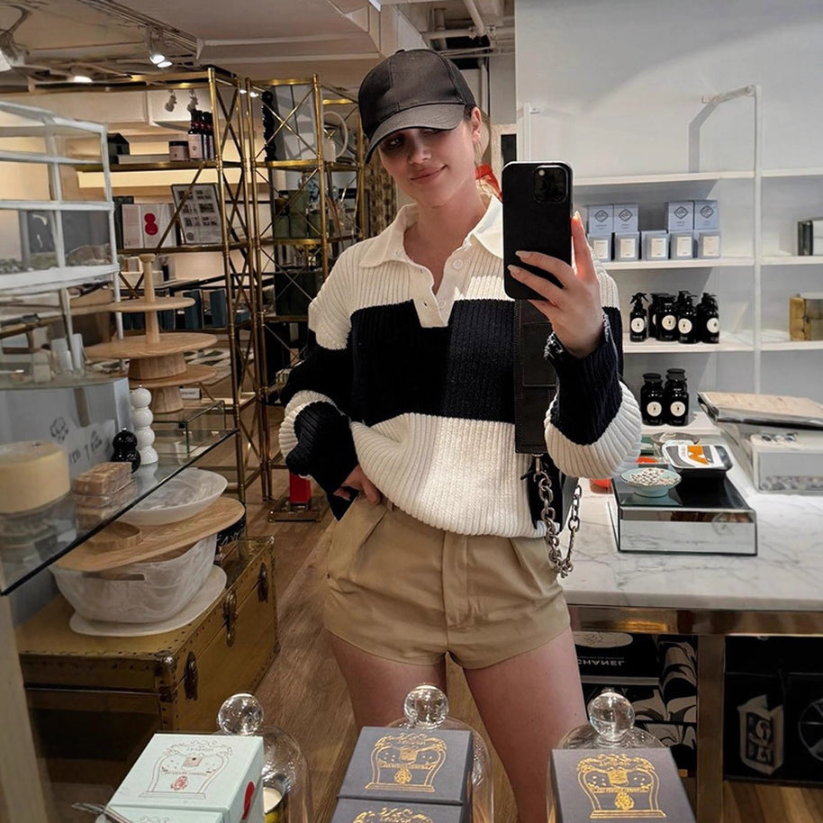 Damen Sportlicher Pullover mit Kragen und Blockstreifen WW