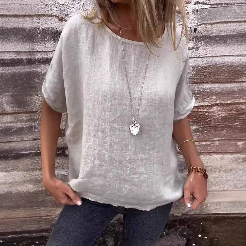 Damen Leinenbluse mit lockerem Schnitt und modischen Halbärmeln WW