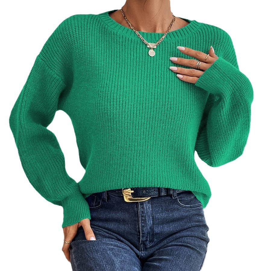 Damen lässiger Strickpullover mit lockerer Passform und eleganten Rippdetails WW