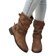 Damen Robuste Stiefel mit modischen Schnallen und lässigem Design WW
