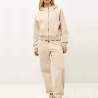 Damen sportliches Fleece-Hoodie-Set mit verschließbarem Reißverschluss WW