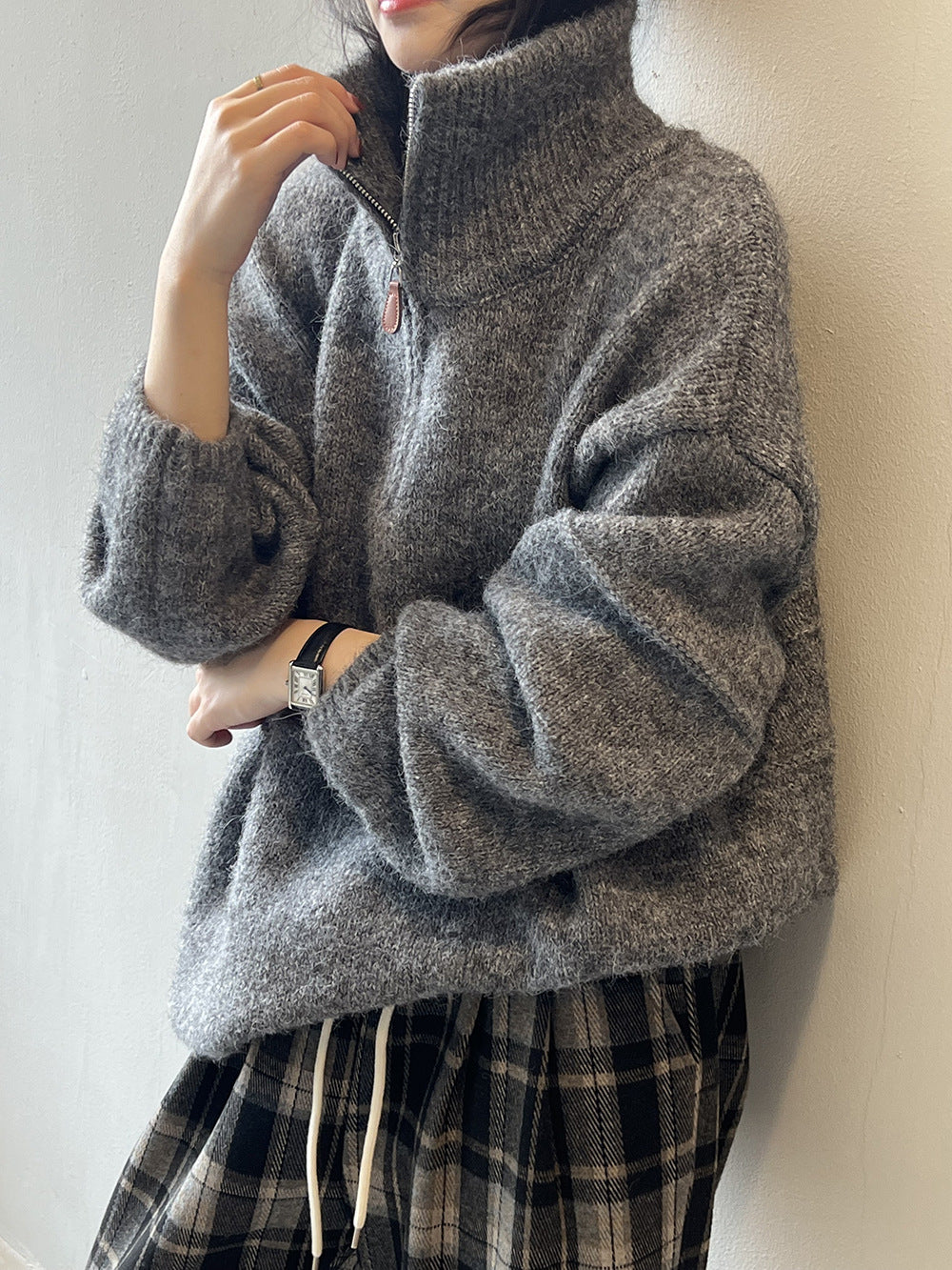 W&W Mode Soft Touch Halzip-Pullover mit Stehkragen