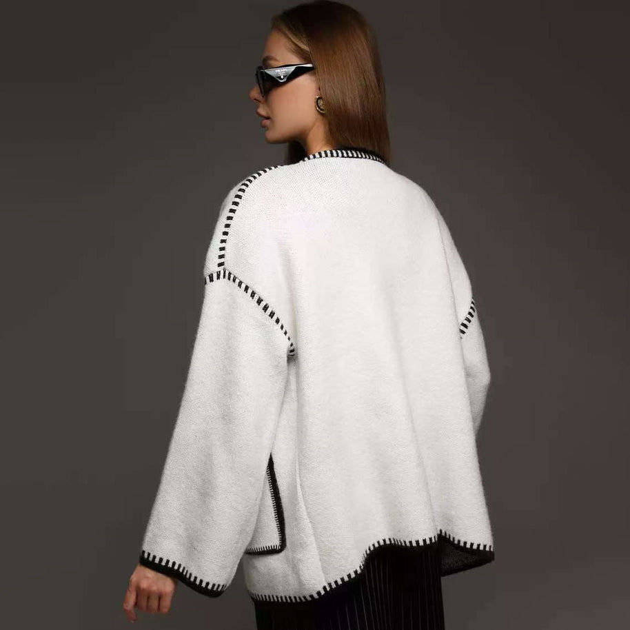 Damen Strickjacke mit Bund und großen Taschen WW