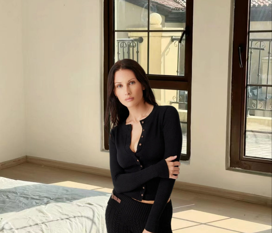 Damen Strick Set mit Knopfdetails und kurzem Schnitt WW