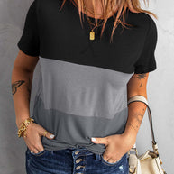 Damen lässiges T-Shirt mit farbigem Blockdesign und Rundhalsausschnitt WW