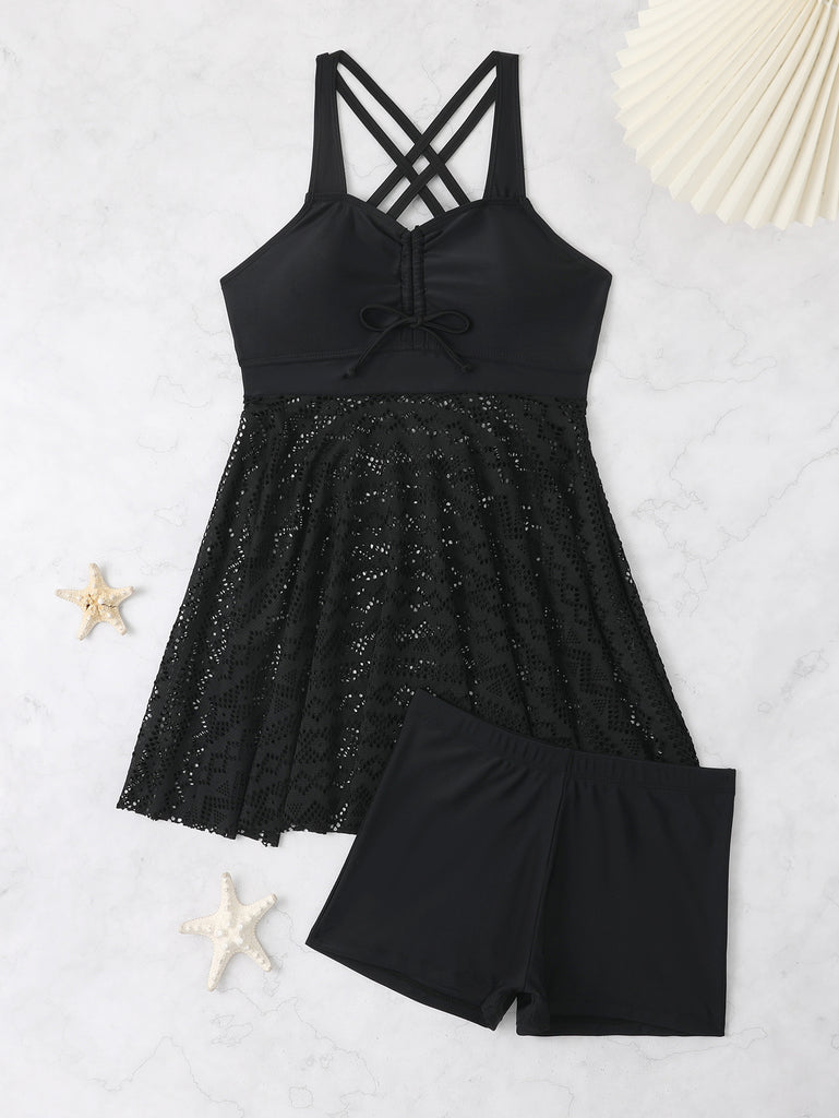 Damen Bademode Kleid mit geschickt integriertem Bikini-Hosenanzug und raffinierten Trägern WW