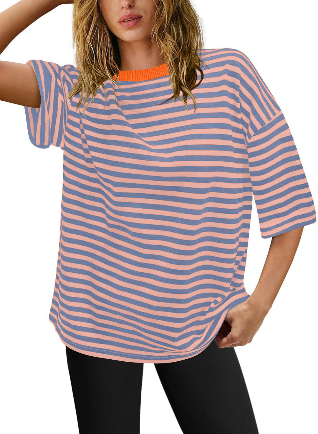 Damen Übergrößen T-Shirt mit Streifenmuster W&W Mode