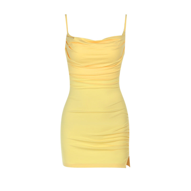 Damen Minikleid mit raffinierter Raffung und sexy Schlitz W&W Mode