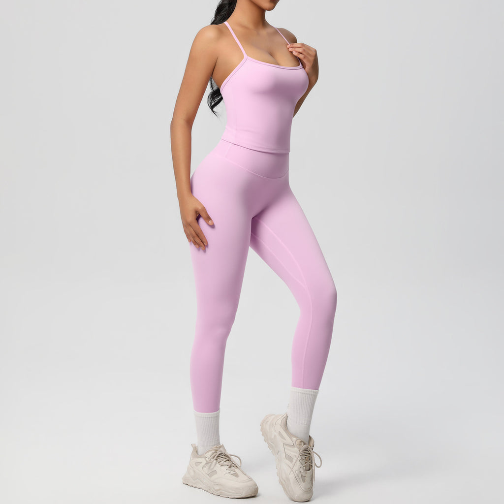 Damen Sportliches Kompressionsoberteil mit Trägern und passender Leggings WW