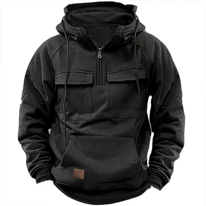 Herren funktionale Kapuzenpullover mit praktischen Taschen und kurzem Reißverschluss W&W Mode