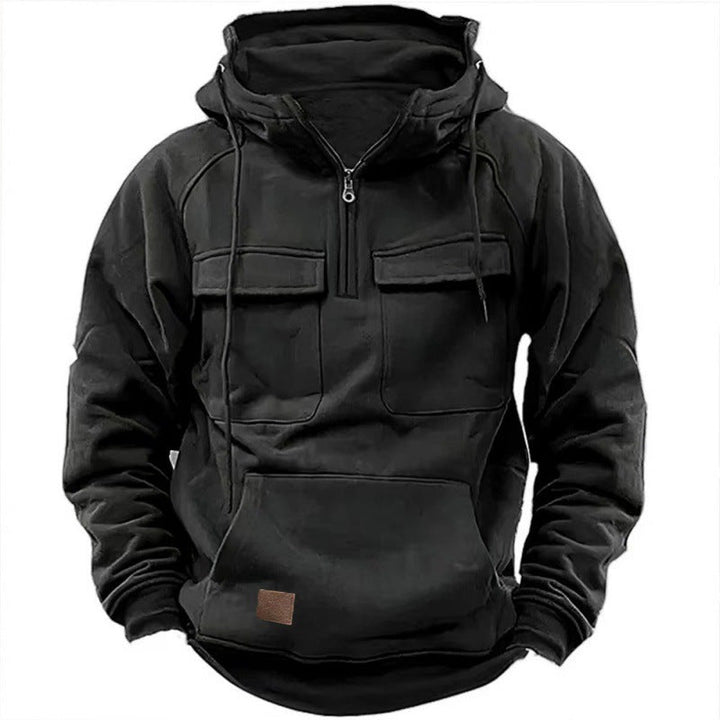 Herren funktionale Kapuzenpullover mit praktischen Taschen und kurzem Reißverschluss W&W Mode