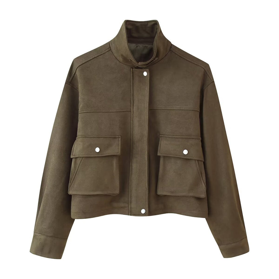 Damen Stilvolle Kurzjacke mit aufgesetzten Taschen WW